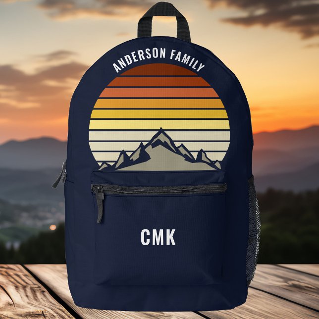 Custom Mountain Sunset Navy Blue Hiking Printed Backpack (Creator Uploaded)