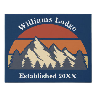 Custom Mountains Sunset Log Cabin Home Blue Faux Canvas Print