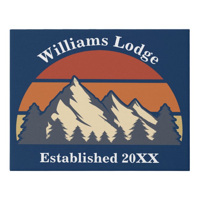Custom Mountains Sunset Log Cabin Home Blue Faux Canvas Print (Front)