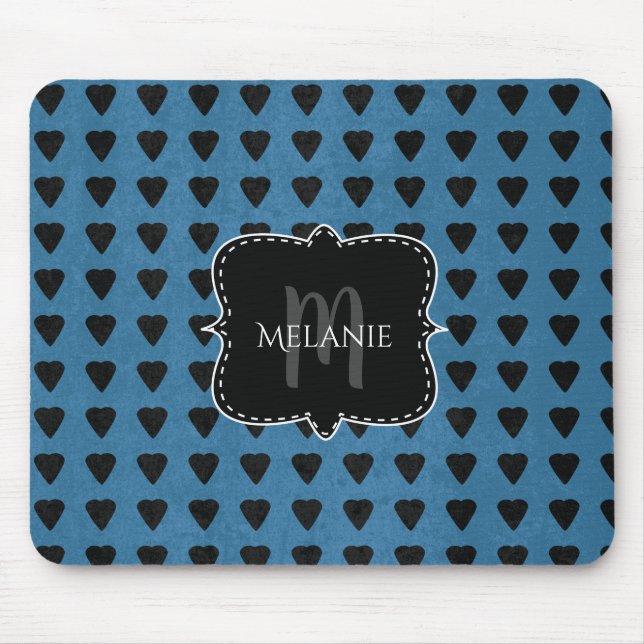 Custom Mouse Pad Grunge Hearts Blue Black (Front)