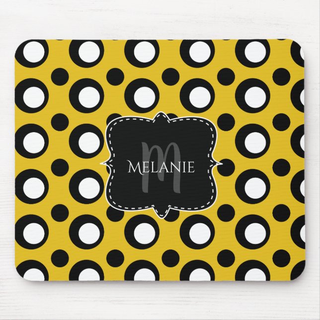 Custom Mouse Pad Polka Dots Yellow Black White (Front)