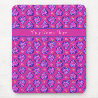 Custom Mousepad, Magenta Hearts and Flowers Mouse Pad