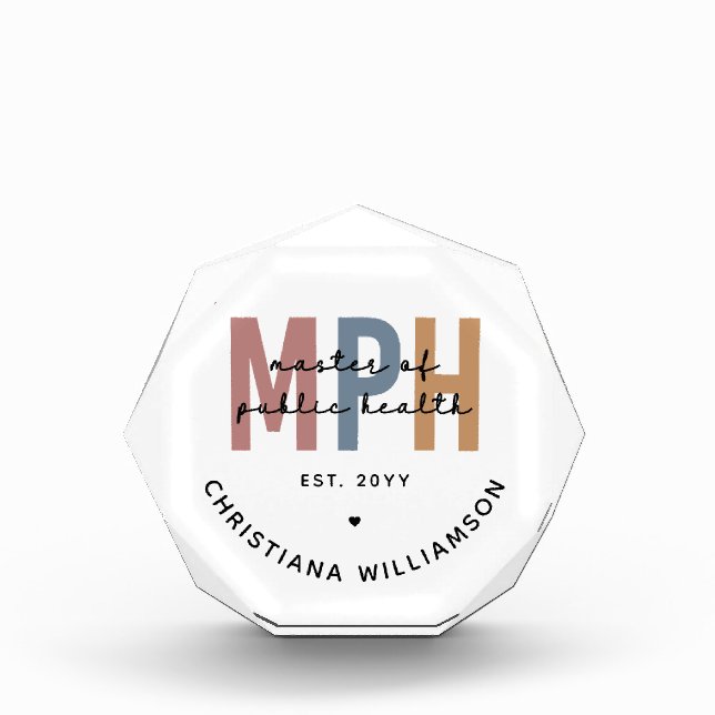 Custom MPH Master of Public Health Graduation Acrylic Award (Front)