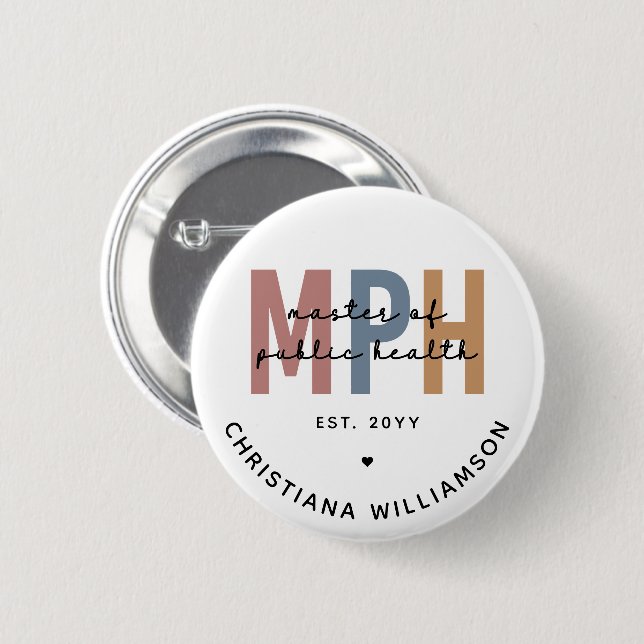 Custom MPH Master of Public Health Graduation Button (Front & Back)