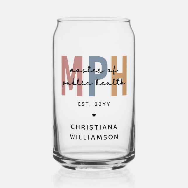 Custom MPH Master of Public Health Graduation Can Glass (Front)