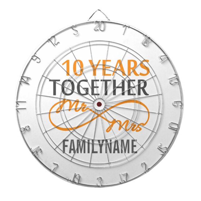 Custom Mr and Mrs 10th Anniversary Dartboard (Front)
