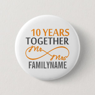 Custom Mr and Mrs 10th Anniversary Pinback Button