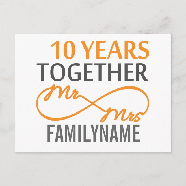Custom Mr and Mrs 10th Anniversary Postcard (Front)