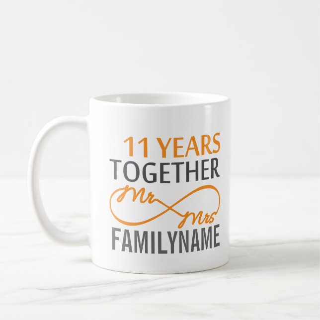 Custom Mr and Mrs 11th Anniversary Coffee Mug (Left)