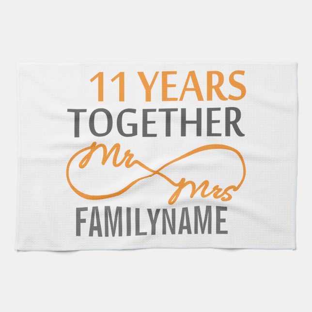 Custom Mr and Mrs 11th Anniversary Kitchen Towel (Horizontal)