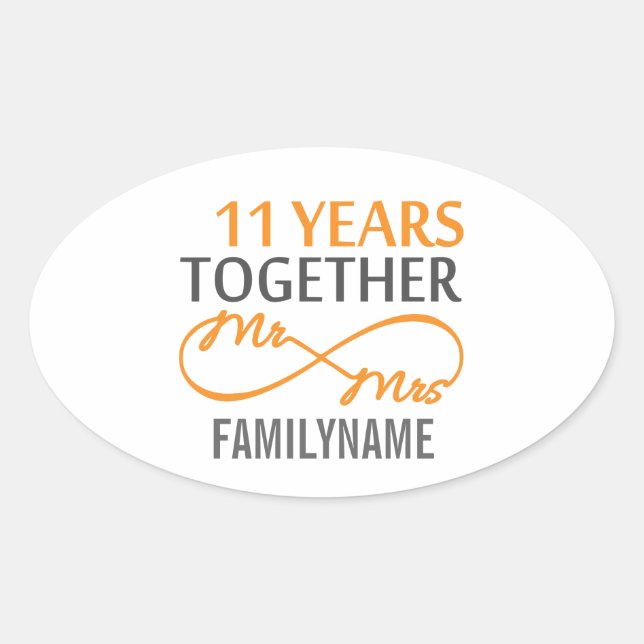 Custom Mr and Mrs 11th Anniversary Oval Sticker (Front)