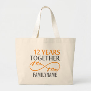 Custom Mr and Mrs 12th Anniversary Large Tote Bag