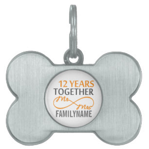 Custom Mr and Mrs 12th Anniversary Pet ID Tag