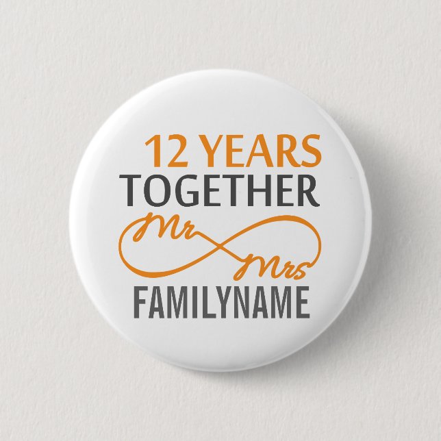 Custom Mr and Mrs 12th Anniversary Pinback Button (Front)