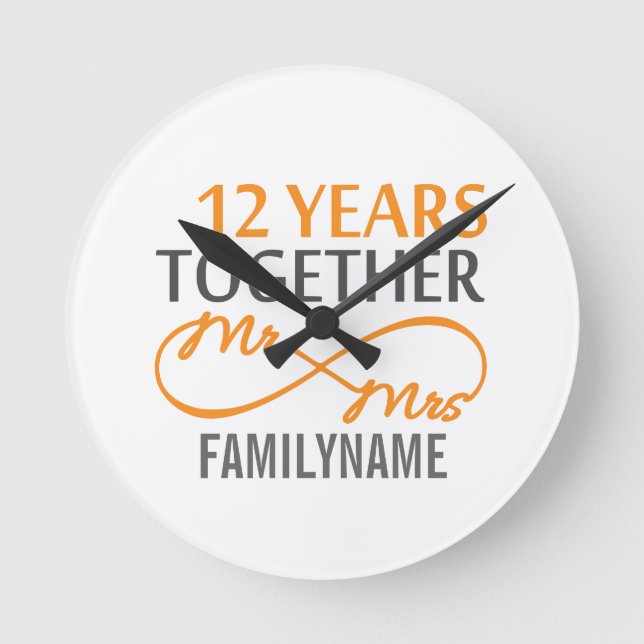 Custom Mr and Mrs 12th Anniversary Round Clock (Front)