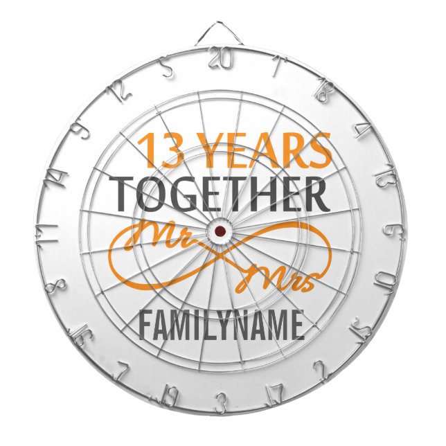 Custom Mr and Mrs 13th Anniversary Dartboard With Darts (Front)