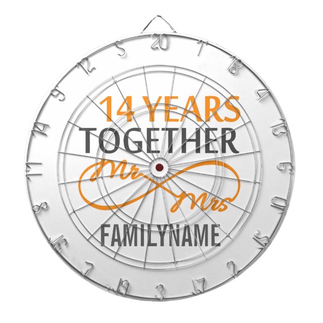Custom Mr and Mrs 14th Anniversary Dart Board (Front)