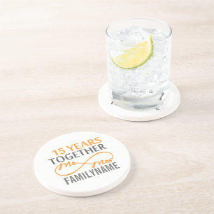 Custom Mr and Mrs 15th Anniversary Sandstone Coaster