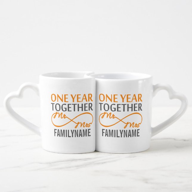 Custom Mr and Mrs 1st Anniversary Lovers' Mug Set (Back Nesting)