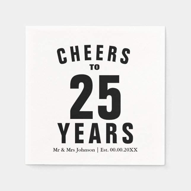Custom Mr and Mrs 25th wedding anniversary party Napkins (Front)