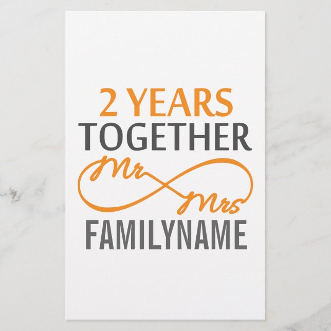 Custom Mr and Mrs 2nd Anniversary Stationery (Front)