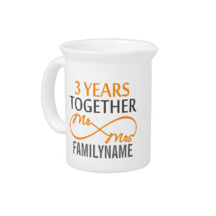 Custom Mr and Mrs 3rd Anniversary Beverage Pitcher