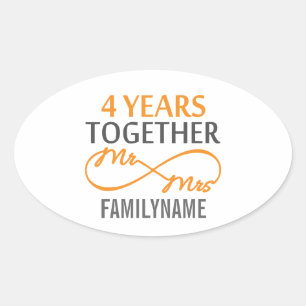Custom Mr and Mrs 4th Anniversary Oval Sticker