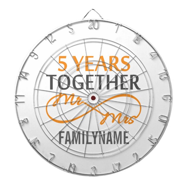 Custom Mr and Mrs 5th Anniversary Dartboard With Darts (Front)