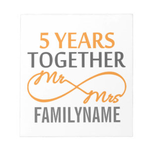Custom Mr and Mrs 5th Anniversary Notepad