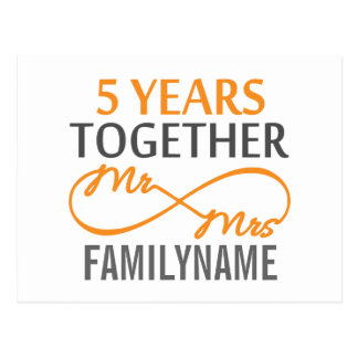 Custom Mr and Mrs 5th Anniversary Postcard