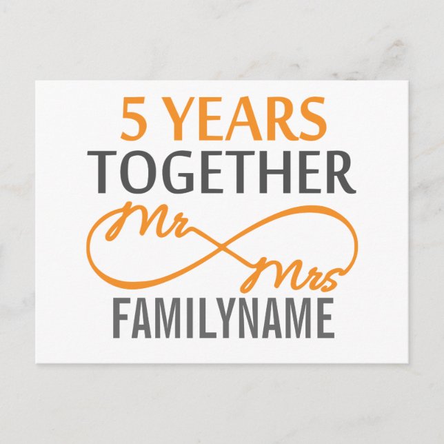 Custom Mr and Mrs 5th Anniversary Postcard (Front)