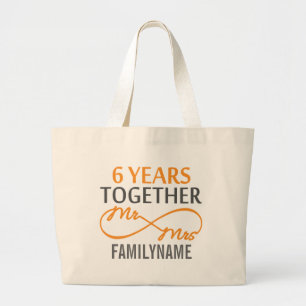 Custom Mr and Mrs 6th Anniversary Large Tote Bag