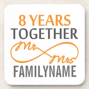 Custom Mr and Mrs 8h Anniversary Beverage Coaster