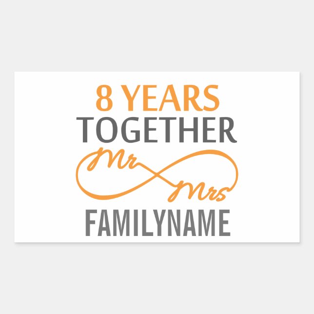 Custom Mr and Mrs 8h Anniversary Rectangular Sticker (Front)