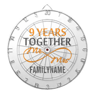 Custom Mr and Mrs 9th Anniversary Dartboard With Darts