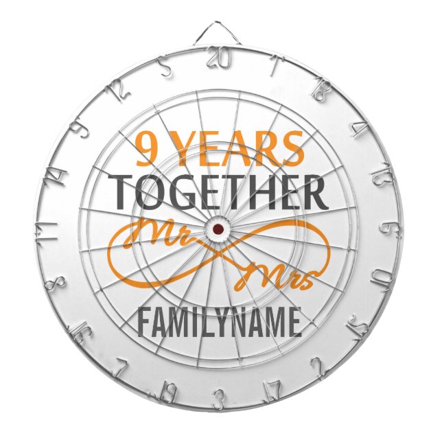 Custom Mr and Mrs 9th Anniversary Dartboard With Darts (Front)