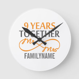 Custom Mr and Mrs 9th Anniversary Round Clock