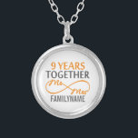 Custom Mr and Mrs 9th Anniversary Silver Plated Necklace<br><div class="desc">Customized Family Name Gift For 9th Wedding Anniversary.</div>