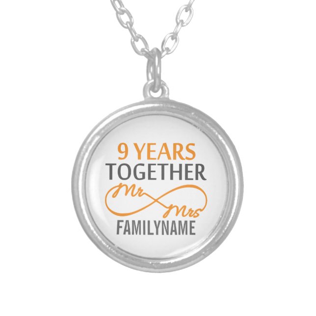 Custom Mr and Mrs 9th Anniversary Silver Plated Necklace (Front)