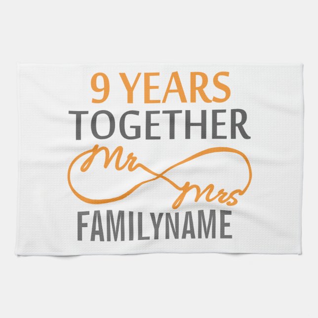Custom Mr and Mrs 9th Anniversary Towel (Horizontal)