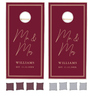 Custom Mr and Mrs Burgundy Wedding Cornhole Set