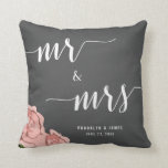 Custom Mr. And Mrs. Chalkboard Wedding Pillows<br><div class="desc">Custom Mr. and Mrs. floral chalkboard wedding pillows with pink flowers and customizable text - you can add bride's and groom's name and wedding date</div>