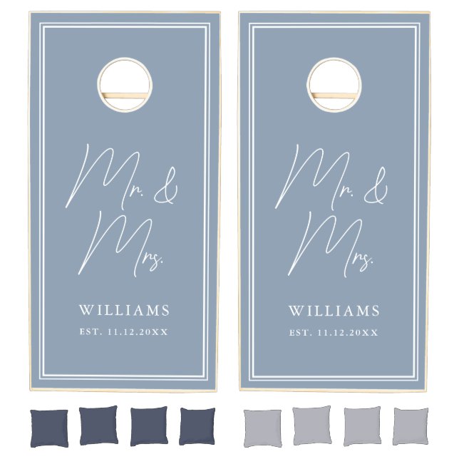 Custom Mr and Mrs Dusty Blue Wedding Cornhole Set (Set)