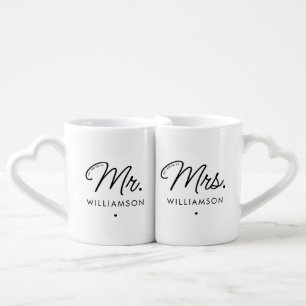 Custom Mr. and Mrs. Est. Modern Elegant Newlywed Coffee Mug Set