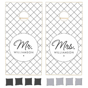 Custom Mr. and Mrs. Est. Modern Elegant Newlywed Cornhole Set