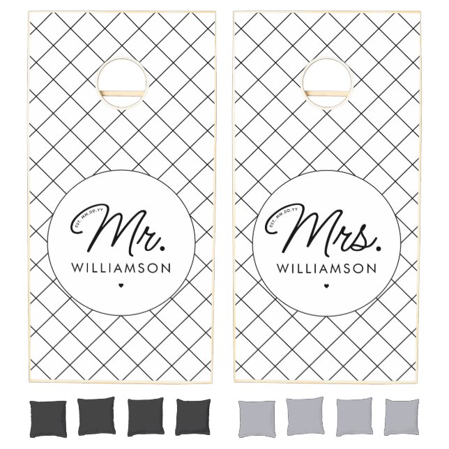 Custom Mr. and Mrs. Est. Modern Elegant Newlywed Cornhole Set (Set)