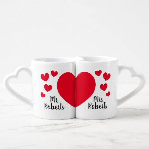 Custom Mr and Mrs heart lovers mug set for couple