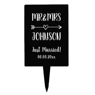 Custom Mr and Mrs just married wedding cake topper