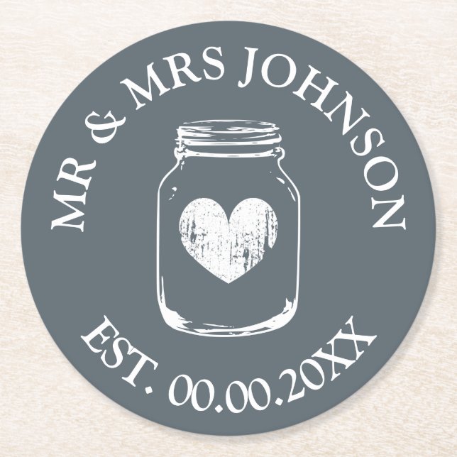 Custom mr and mrs mason jar wedding party coasters (Front)