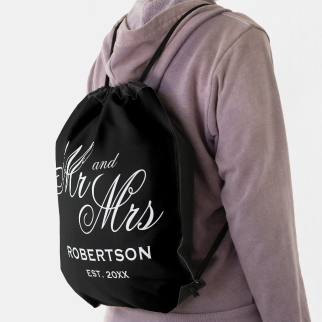 Custom Mr and Mrs name newly weds wedding Drawstring Bag (Insitu)